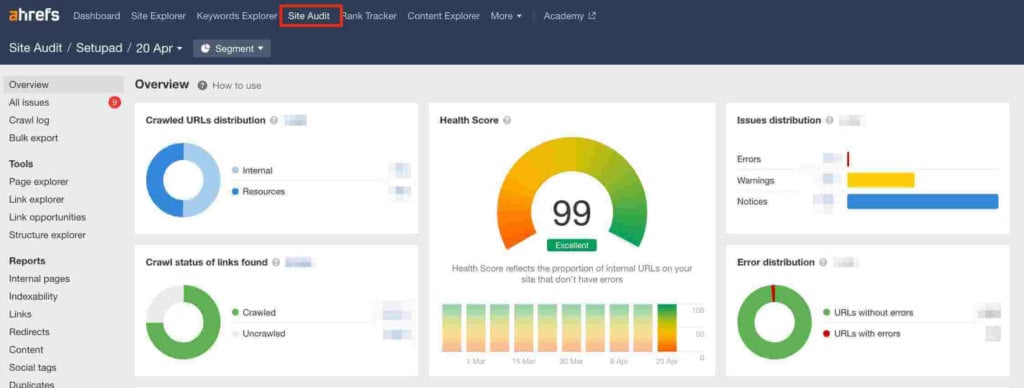 ahrefs site audit