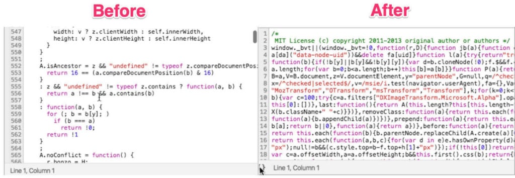 minification before after