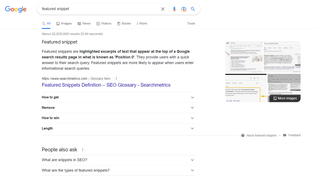 a featured snippet about featured snippets