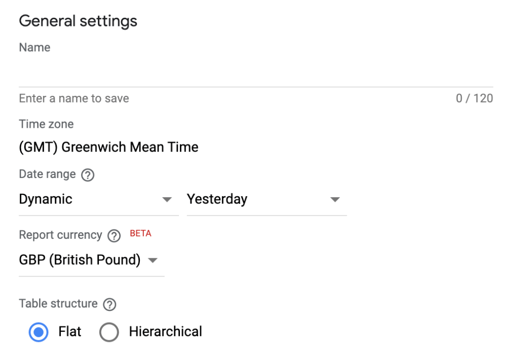 GAM general settings