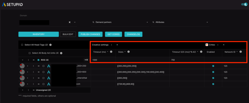 Setupad Prebid Self-Serve panel