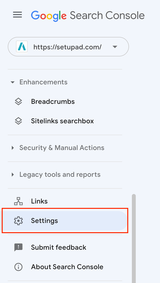 search console settings