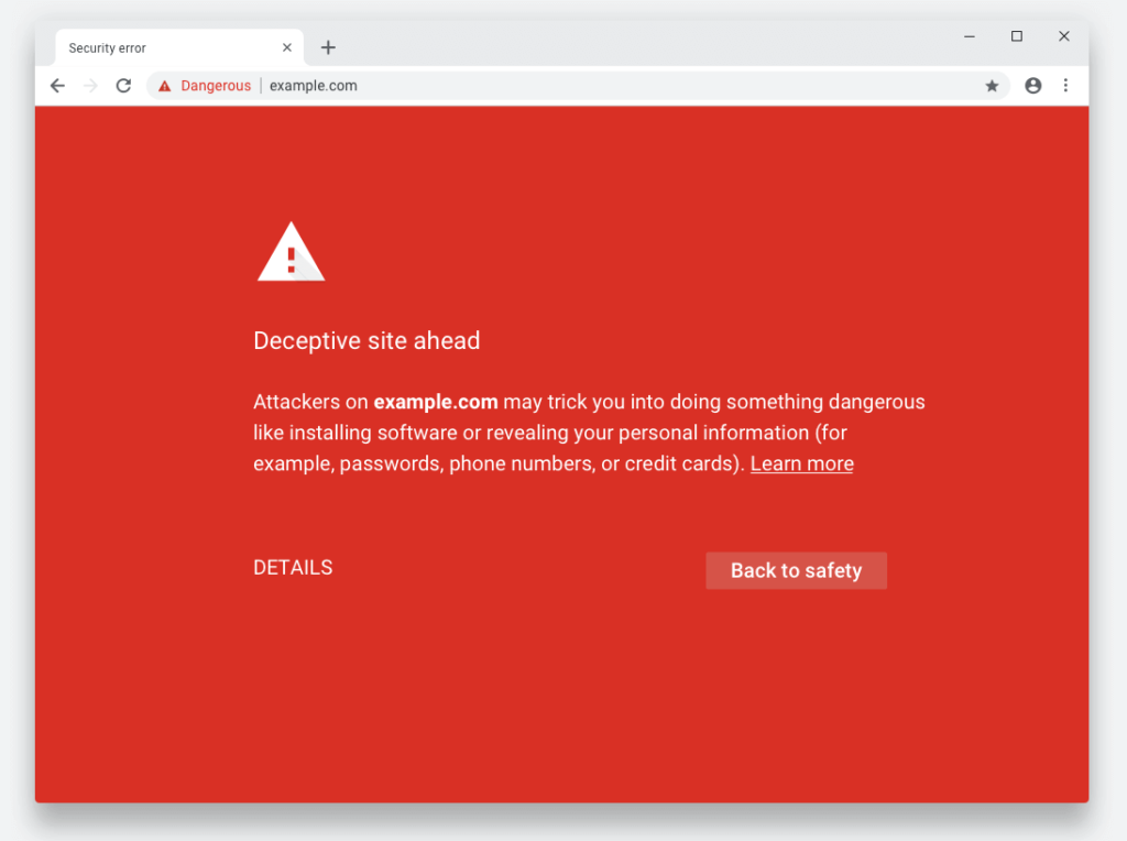 google chrome dangerous website warning desktop